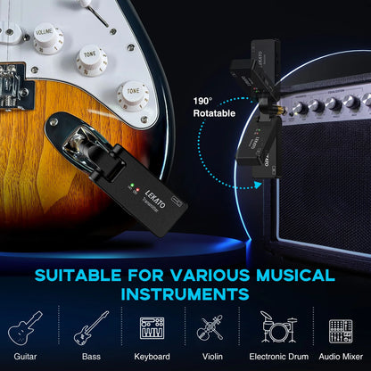 LEKATO Wireless Guitar System Guitar Wireless Transmitter Receiver 2.4Ghz Rechargeable Wireless Audio System (WS-100)