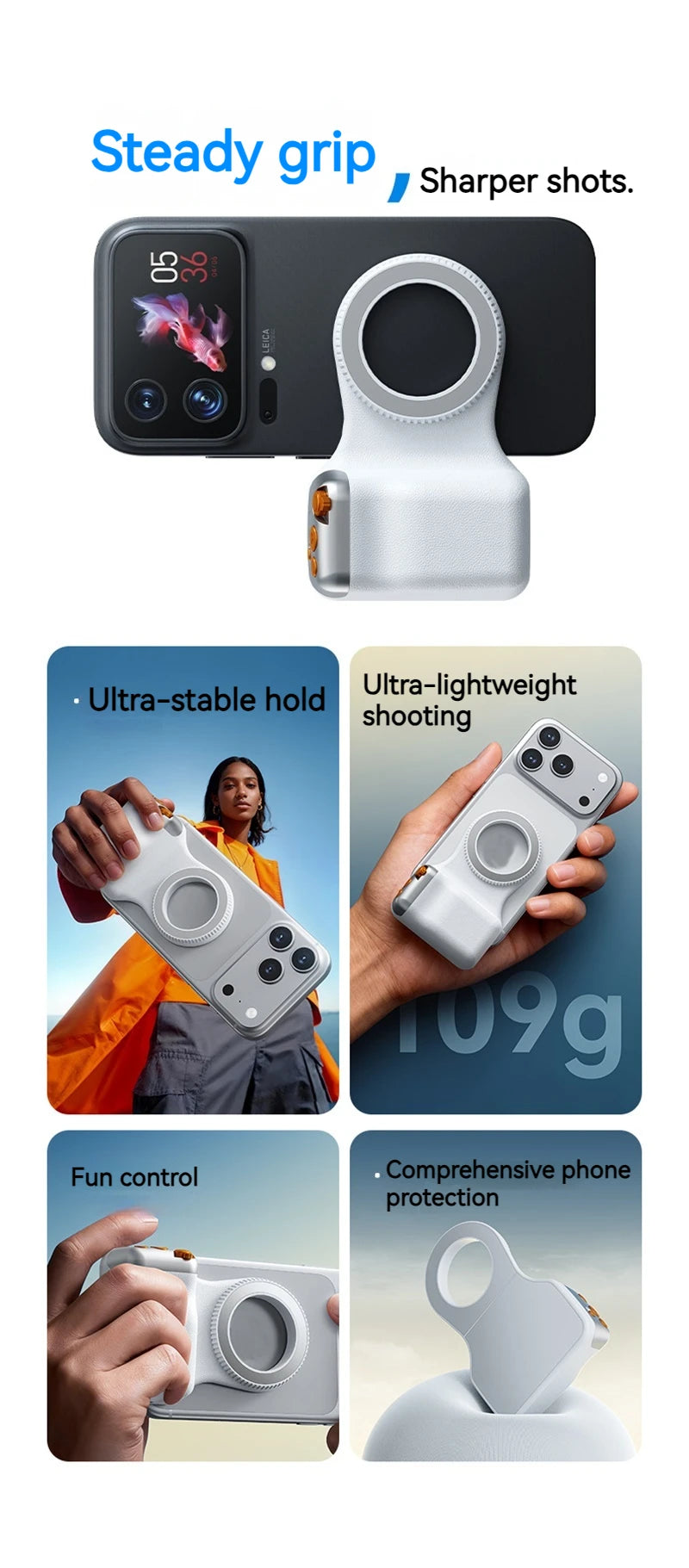 Magnetic Phone Camera Shoot Hand Grip Zoomable Smart Phone Holder Shooting Aid Remote Control Handle For Iphone Android Phone