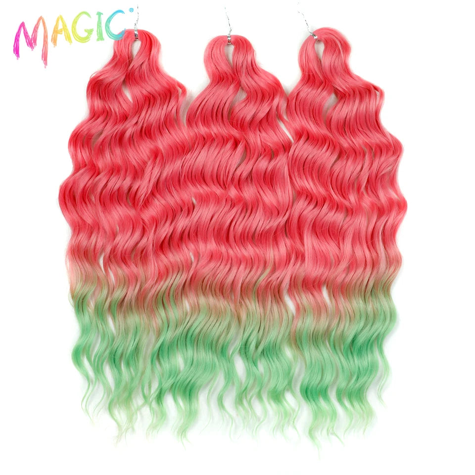 Anna Synthetic Hair 24 Inch Water Wave Braiding Hair Extensions Ombre Blonde Deep Wave Afro Curl Twist Crochet Hair for Women