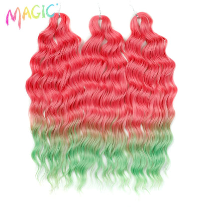 Anna Synthetic Hair 24 Inch Water Wave Braiding Hair Extensions Ombre Blonde Deep Wave Afro Curl Twist Crochet Hair for Women