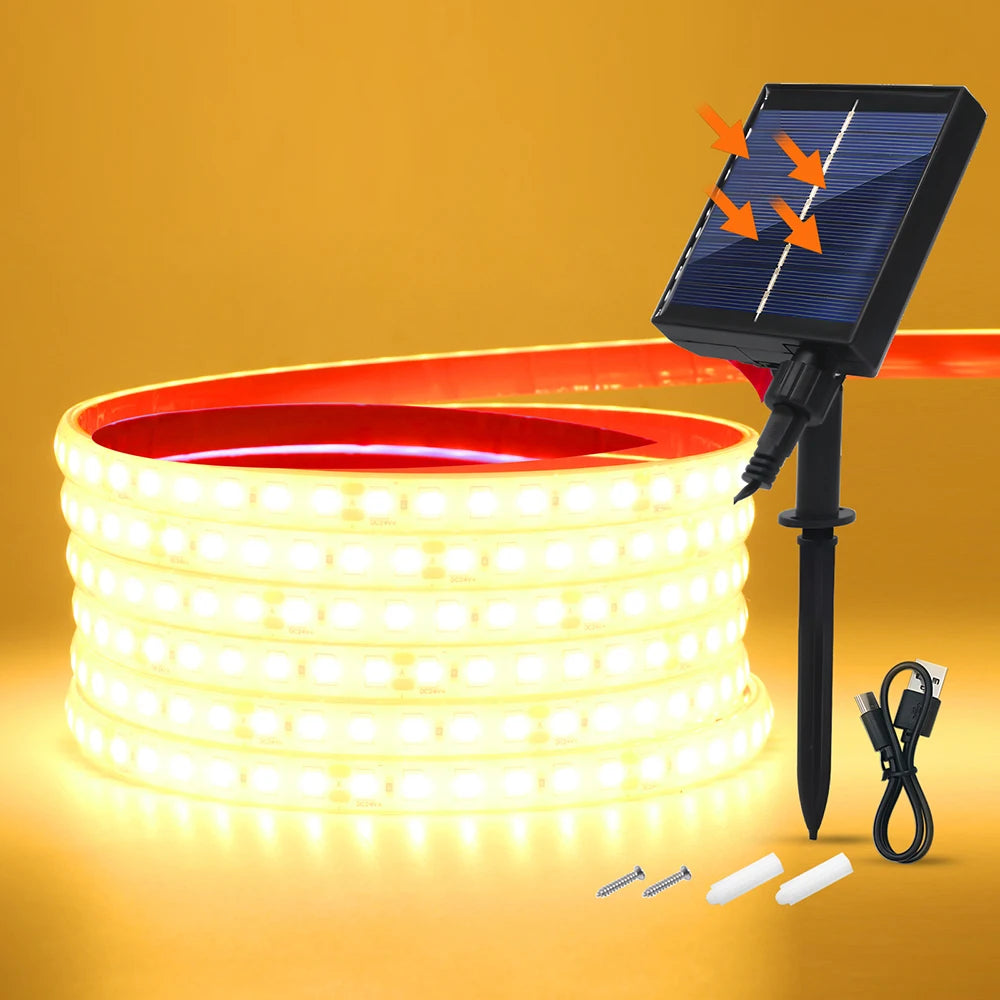 24V LED Light Strip Solar Waterproof 8 Modes 2835 120LEDs/m White Red Green Blue Flexi Lamp IP68 Party Garden Outdoor Decoration
