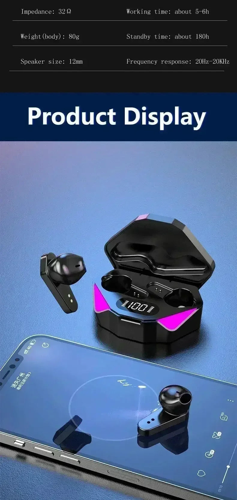 TWS Earphones 5.3 Bluetooth Wireless Gamer Headphones 65ms Low Latency Earbuds Fone Headset Gamer With phones