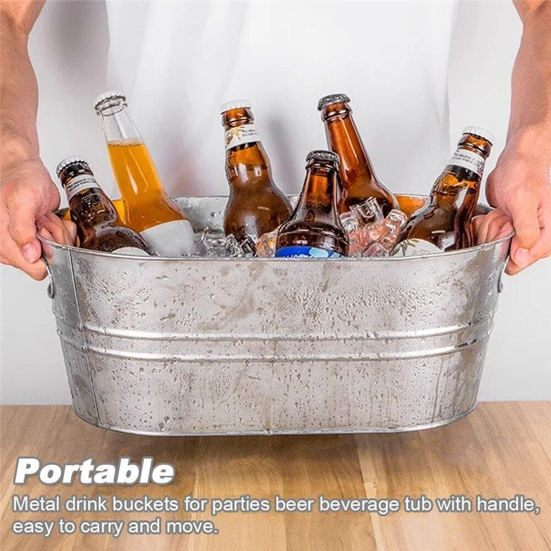 SOFT-Ice Buckets, Galvanized Tub - Drink Buckets For Parties, Beverage Tub For Barbecue Enthusiasts, Bucket For Drinks