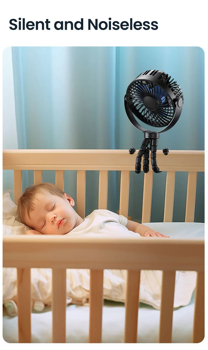 TOPK 5000mah Stroller Portable Mini Fan USB Rechargeable Outdoor Electric Fan 4 gear Speed 360°Degree Rotata & Digital Display
