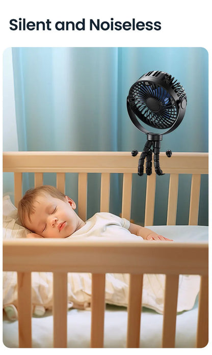 TOPK 5000mah Stroller Portable Mini Fan USB Rechargeable Outdoor Electric Fan 4 gear Speed 360°Degree Rotata & Digital Display