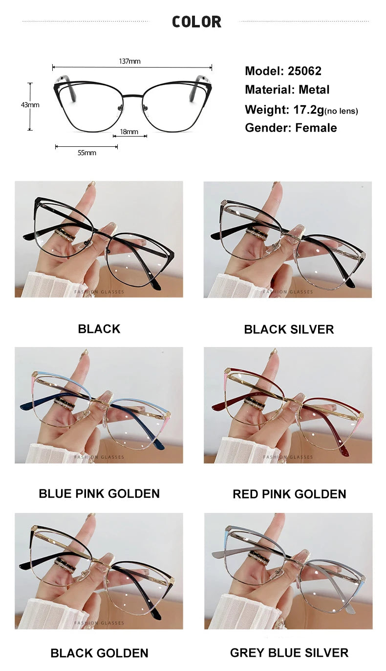 CAIDERONI Trend Cat Eye Women Fashion Anti Blue Light Metal Glasses Butterfly Customized Lens Reading Glasses Women Myopic 25062