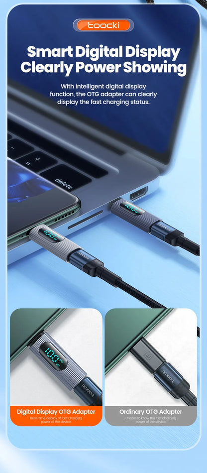 Toocki 2 Pack OTG Adapter 100W Digital Display USB Type C Male to Type C Female OTG Adapter PD Fast Charging Convertor For Redmi