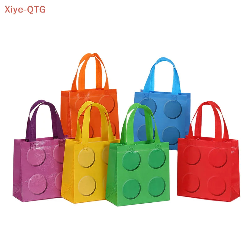 New 6/12pcs Building Block Tote Bags Non-Woven Fabric Party Favor Bags For Birthday Graduation Easter Father's Day Mother's Day