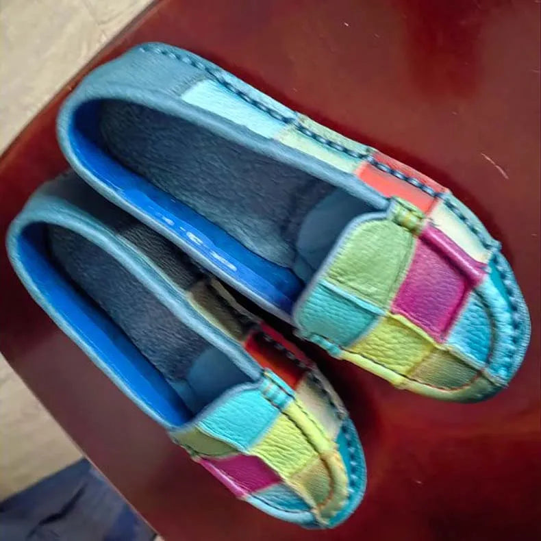 Koznoy 2.5cm Native Flats Shoes Women Natural Cow Genuine Leather Big Size Mixed Color Soft Soled Loafer Ethnic Moccasins Comfy