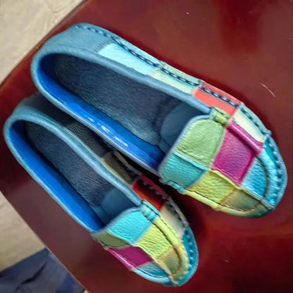 Koznoy 2.5cm Native Flats Shoes Women Natural Cow Genuine Leather Big Size Mixed Color Soft Soled Loafer Ethnic Moccasins Comfy