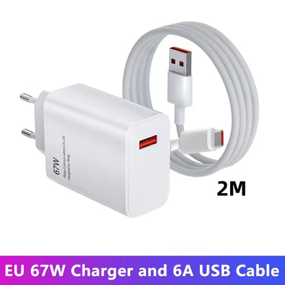 Total 67W USB GaN Charger Fast Charging Wall Phone Adapter 6A USB to TypeC Cable Quick Charge 3.0 Plug For iPhone Samsung Xiaomi