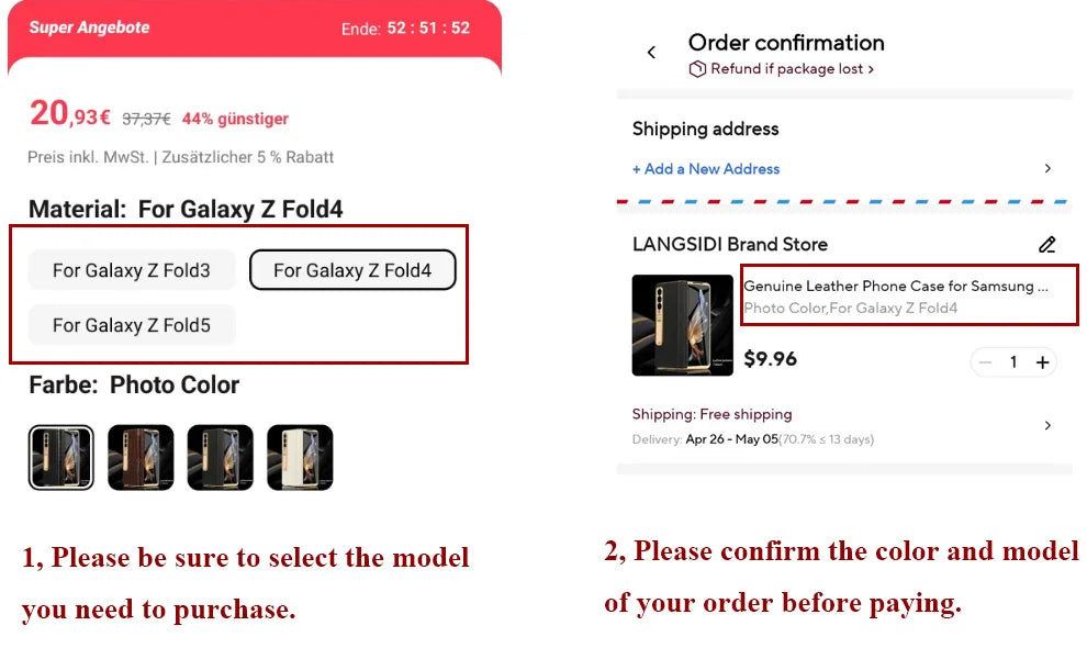 LANGSIDI Leather Case for Samsung Galaxy Z Fold 6 5 4 3 Fold6 Fold5 Gold Plating Magnetic Hinge Stand Cover with Mirror Film