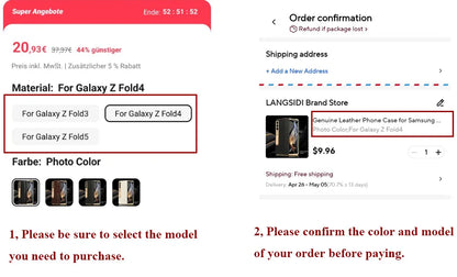 LANGSIDI Leather Case for Samsung Galaxy Z Fold 6 5 4 3 Fold6 Fold5 Gold Plating Magnetic Hinge Stand Cover with Mirror Film