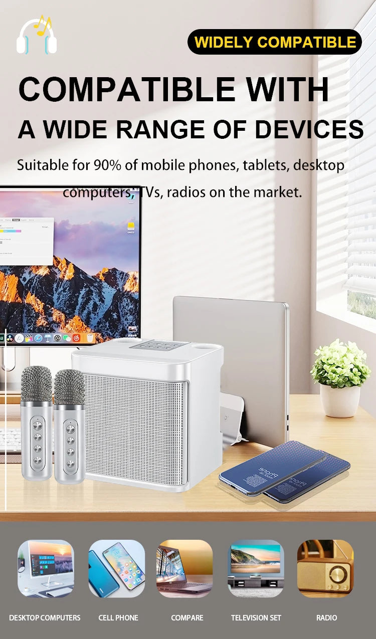 Karaoke Machine for Adults, Portable Bluetooth Karaoke Microphone Singing Speaker Karaoke Player with 2 Wireless Mic Home Party
