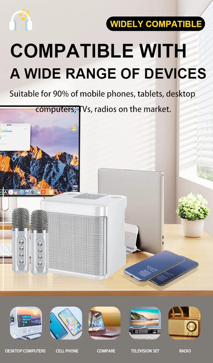 Karaoke Machine for Adults, Portable Bluetooth Karaoke Microphone Singing Speaker Karaoke Player with 2 Wireless Mic Home Party