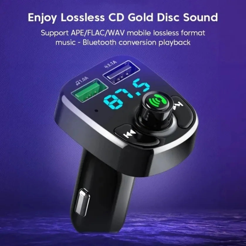 XIKCU LED MP3 Bluetooth FM Audio Receiver Hands-Free Bluetooth 5.0 Transmitter 2.1A 3.1A QC3.0 Type C Dual USB Car kit Charger