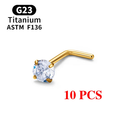 1/10PCS ASTM F136 G23 Titanium Piercing Nose Stud 20G L-Shape Nariz Studs With Zircon 2-3mm Nose Rings Nostril Piercing Jewelry