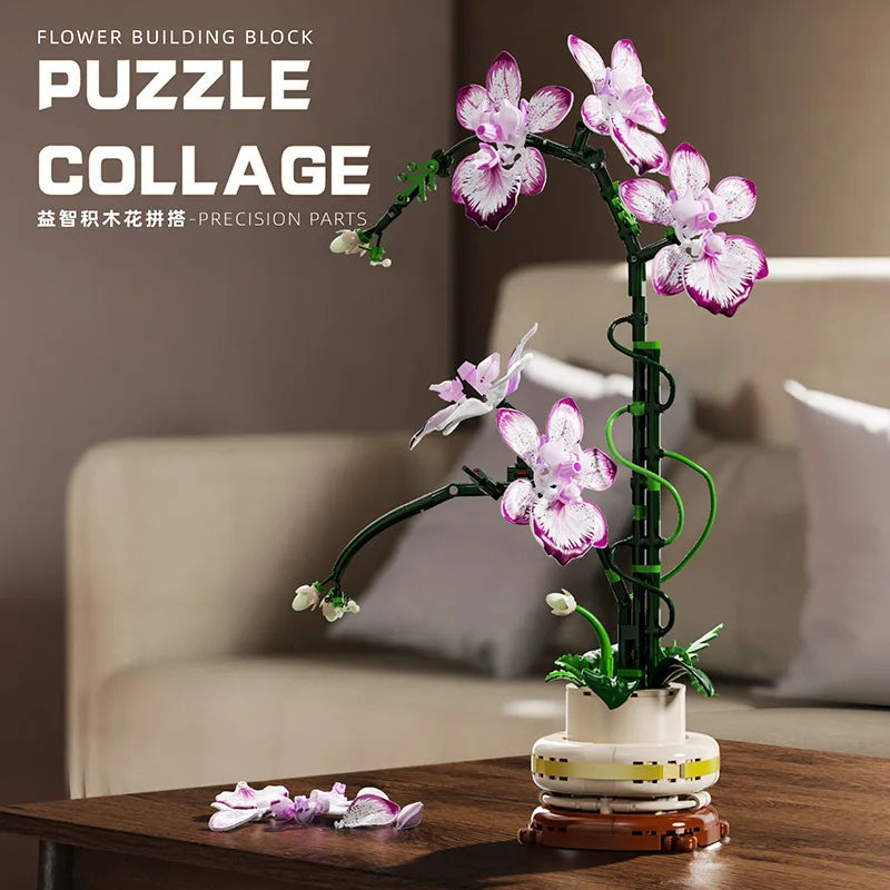 Mother's Day Gift Flowers Building Block Toy Oncidium Bouquet MOC Small Particles Orchid Bricks Flower Toy for Woman Girls Kids