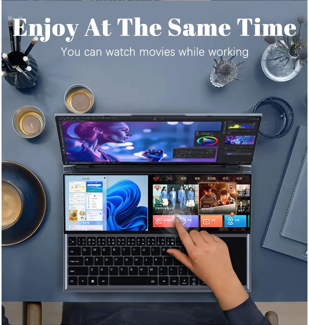 CRELANDER Double Screen Laptop intel core  i7-9750 Generation Windows 11 Touch Screen Gamer Laptop PC Portable Notebook Compu