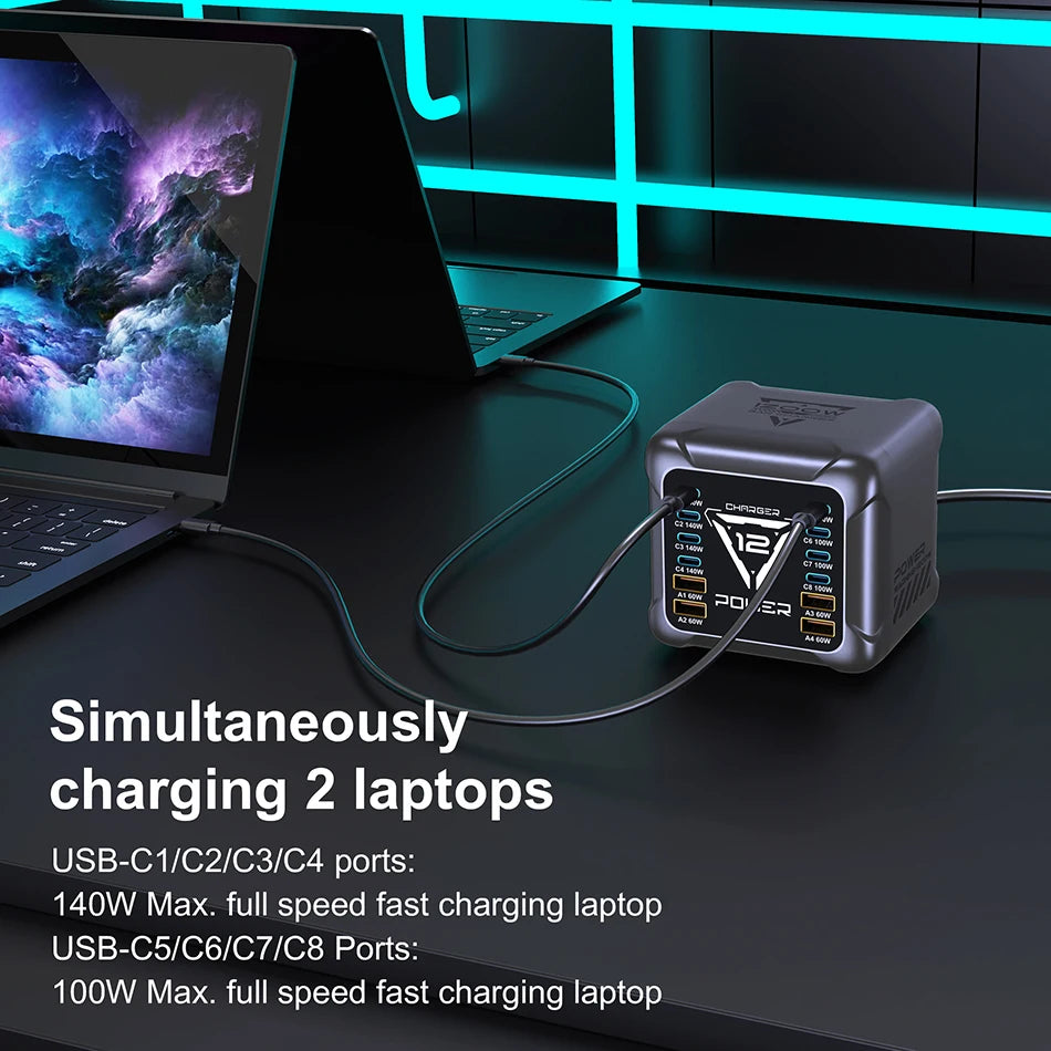 800W GaN Charger USB C Fast Desktop 10-port USB Type C PD3.1 Charger Fast Charging for iPhone 16 15 14 Samsung S24 Xiaomi Laptop