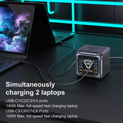 800W GaN Charger USB C Fast Desktop 10-port USB Type C PD3.1 Charger Fast Charging for iPhone 16 15 14 Samsung S24 Xiaomi Laptop