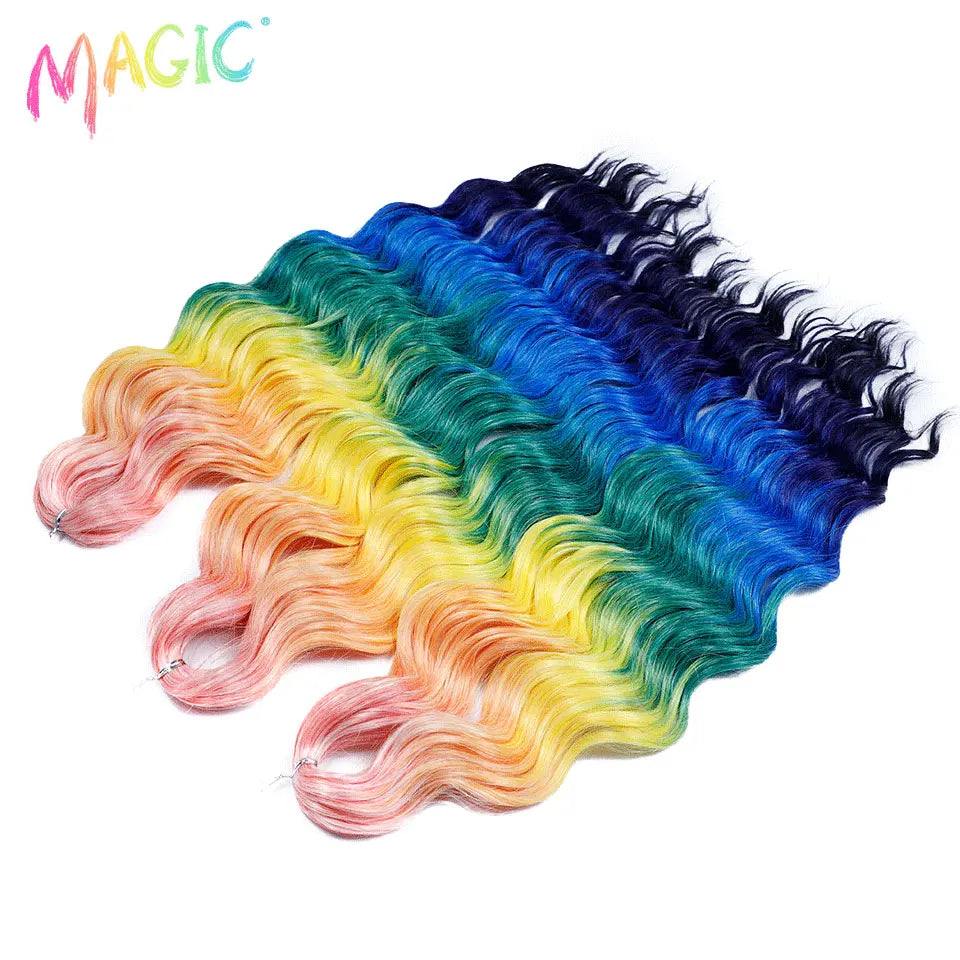 Anna Synthetic Hair 24 Inch Water Wave Braiding Hair Extensions Ombre Blonde Deep Wave Afro Curl Twist Crochet Hair for Women