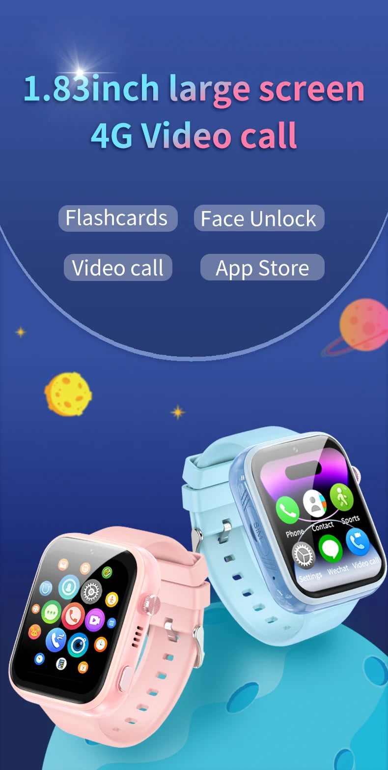 Android WhatsApp Smart 4G Video Voice SOS Call Camera Watch GPS WIFI Trace Locate SIM Card Phone Smartwatch for Student Child