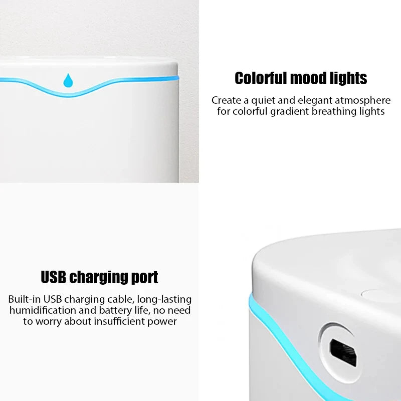 Large Capacity Dual Spray Humidifier Usb Home Bedroom 2L Silent Water Replenisher Air Purifier Wireless Water Diffuser Office
