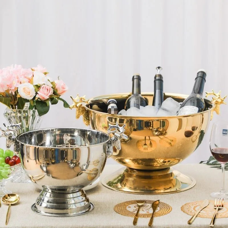 Aixiangru 13.5L Ice Bucket With Deer Head Handle Beer Holde Whiskey Wine Cooler Stainless Steel Champagne Basin Bar Accessories