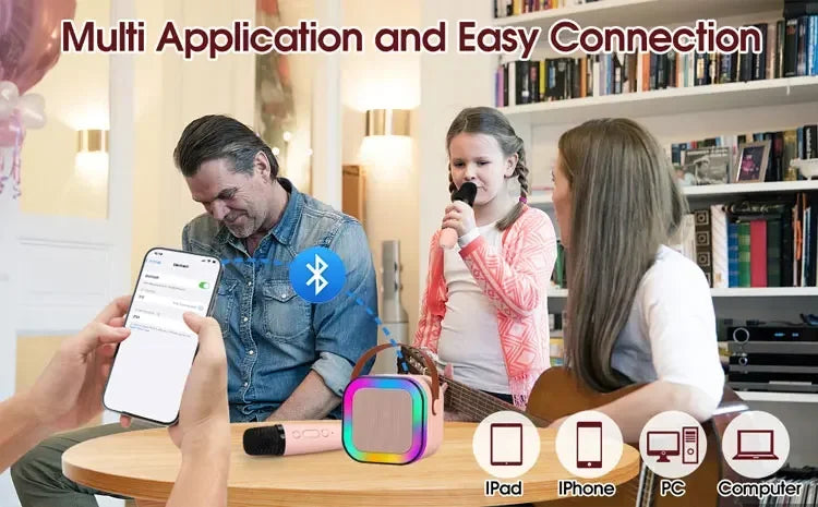 New Portable Bluetooth K12 Karaoke Machine Speaker With 1-2 Wireless Microphones HiFi Singing Family Loudspeaker Children's Gift