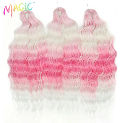Anna Synthetic Hair 24 Inch Water Wave Braiding Hair Extensions Ombre Blonde Deep Wave Afro Curl Twist Crochet Hair for Women