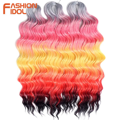 Anna 24 Inch Synthetic Hair Water Wave Braiding Hair Extensions Ombre Blonde Deep Wave Afro Curl Twist Crochet Hair for Women