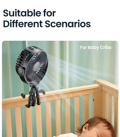 TOPK 5000mah Stroller Portable Mini Fan USB Rechargeable Outdoor Electric Fan 4 gear Speed 360°Degree Rotata & Digital Display