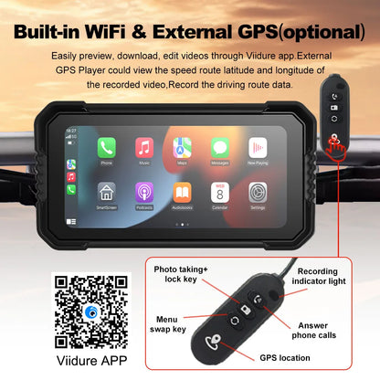 BEPOCAM 5"/6.25" Motorcycle GPS Navigation DVR Carplay Screen for Moto Dual Cameras Drive Recorder IPX7 Waterproof Moto Monitor