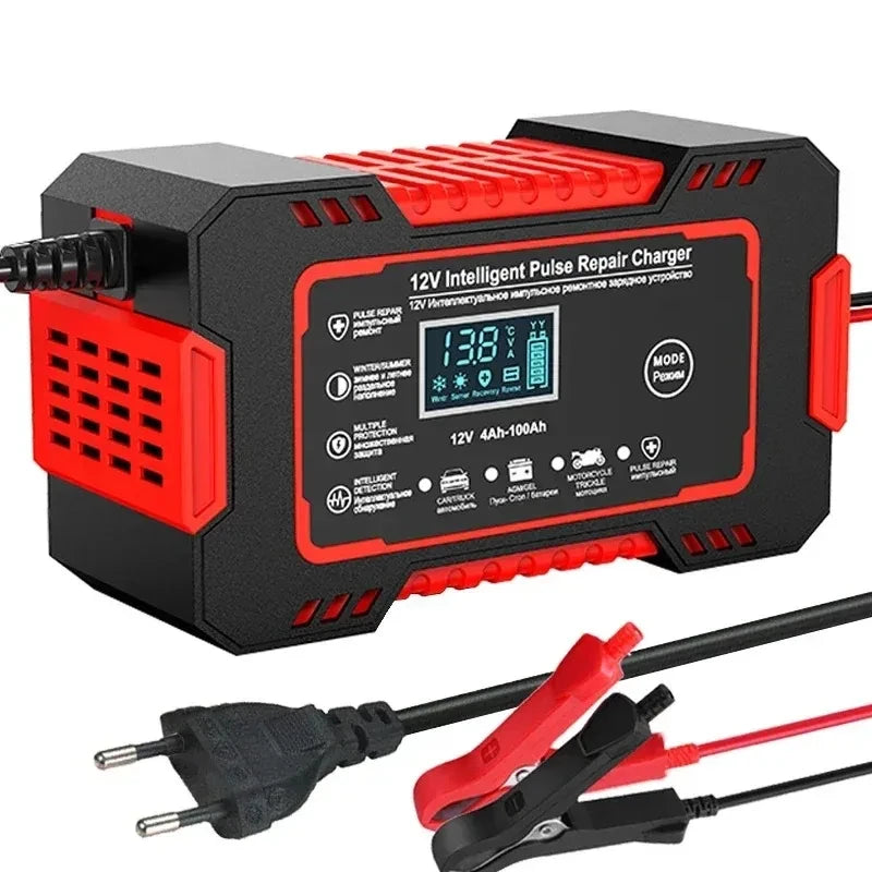 EAFC 12V 6A Full Automatic Car Battery Charger Digital Display Battery Charger Power Puls Repair Chargers Wet Dry Lead Acid