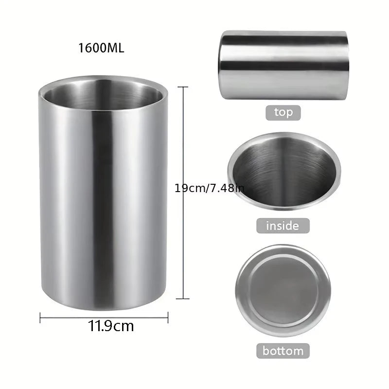 1600ML Ice Bucket- Double Stainless Steel Insulated Durable Portable Summer Drinks Champagne Beer for Outdoor Picnics Bar Events