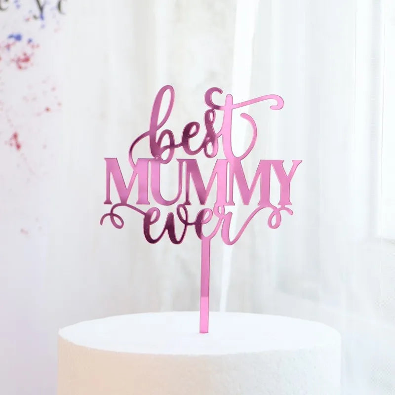 New Happy Mother's Day Birthday Cake Topper Gold High-grade Acrylic MOM Party Cake Toppers Mother's Day Gifts Dessert Decoration