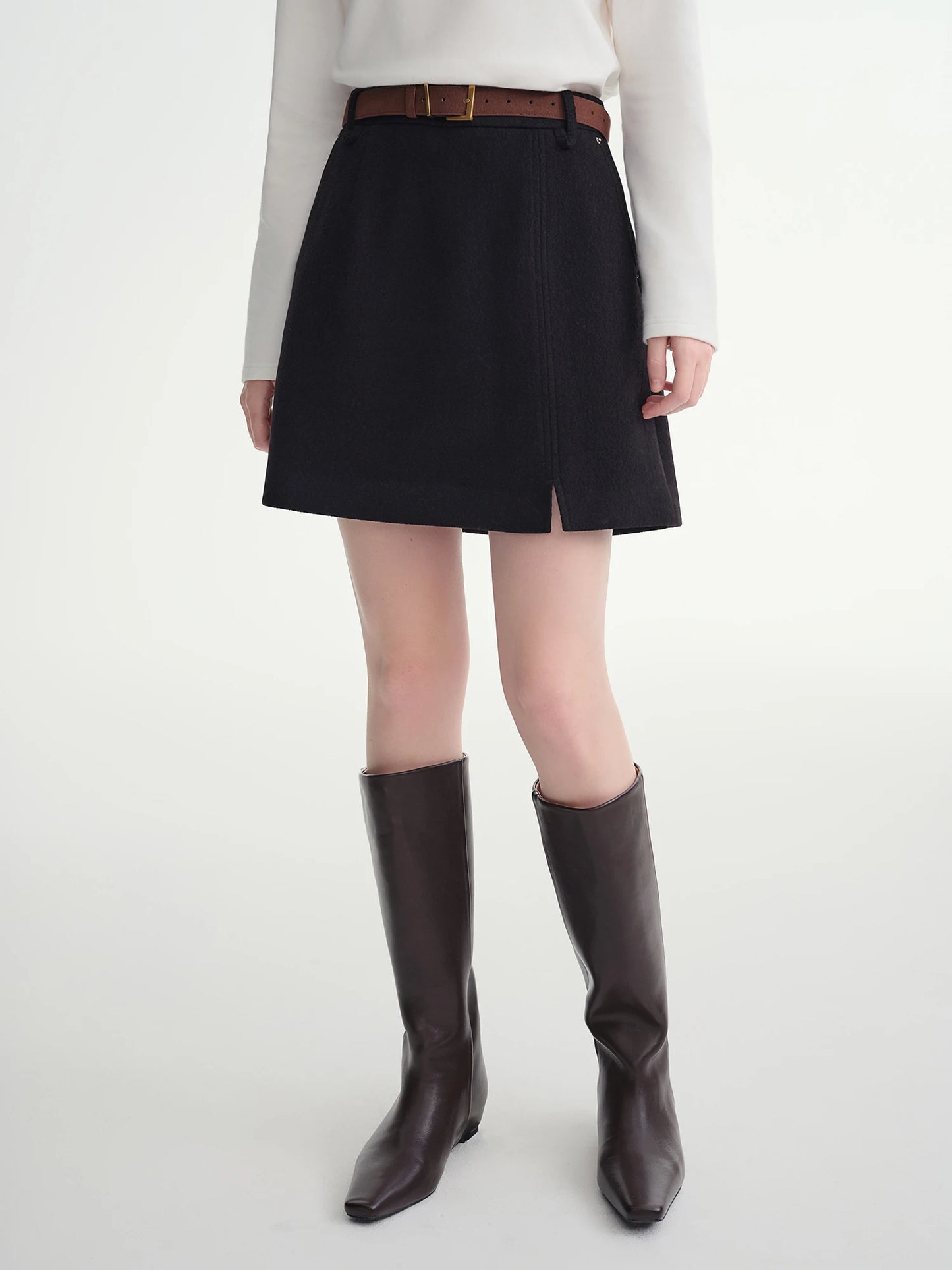 DUSHU Classic Long and Short Elastic Waist A-line Skirt 2025 Winter Skirt for Women Solid Simple Commuting Office Ladies College