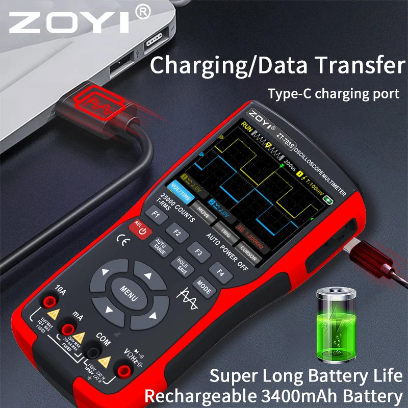 OYI ZT703S 3in1 Digital Multimeter 50MHz Bandwidth 280MS Rate PC Waveform Data Storage Dual Oscilloscope Signal Generator