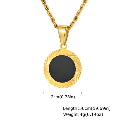 Punk Round Necklace for Men Boys,Embossing Radiation Sunburst Stainless Steel Necklace,Birthday Father Jewelry Gift