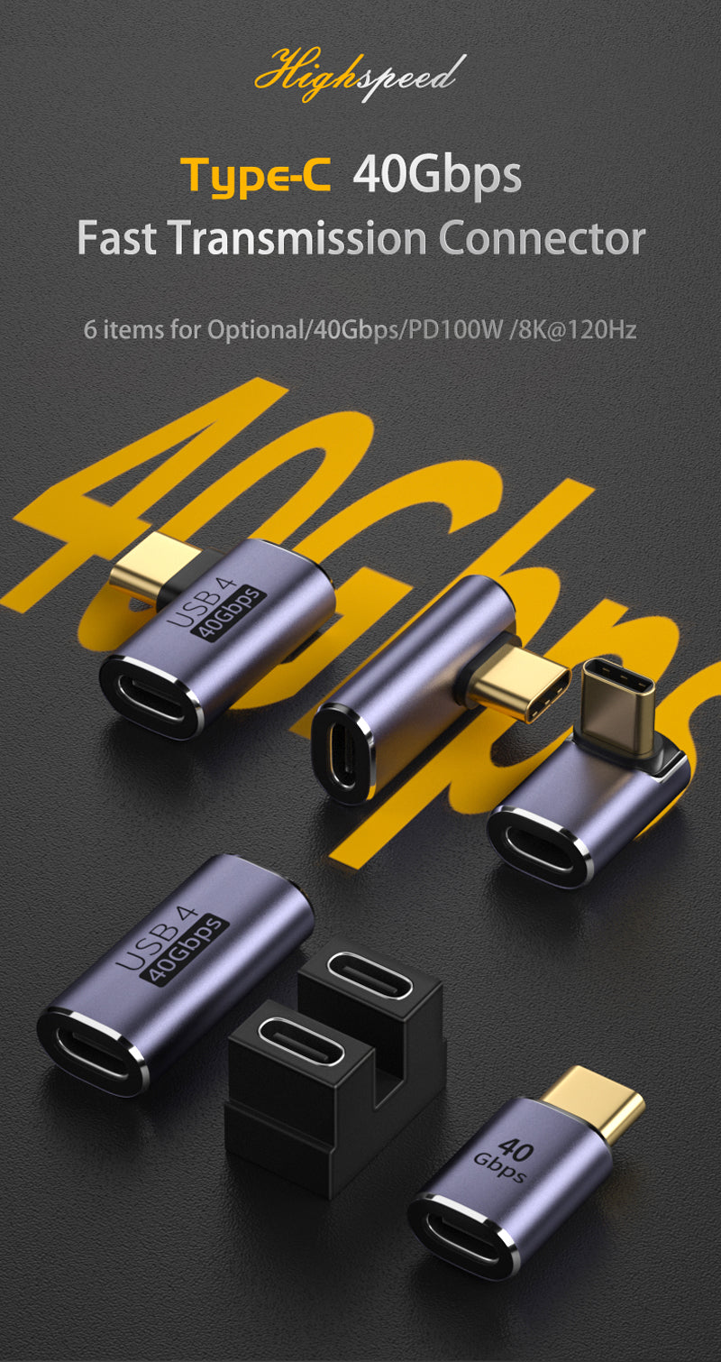 USB4.0 40Gbps OTG C-type 90 degree Adapter 100W 5A USB C to Type C Fast Charging Converter USB C Data Adapter For Macbook 8K60HZ