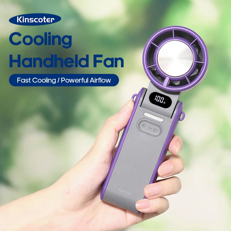 KINSCOTER Outdoor Foldable Portable Handheld Fan Mini Cooling Rechargeable 3600mAh 100-level Free Control High Speed Turbo Fan