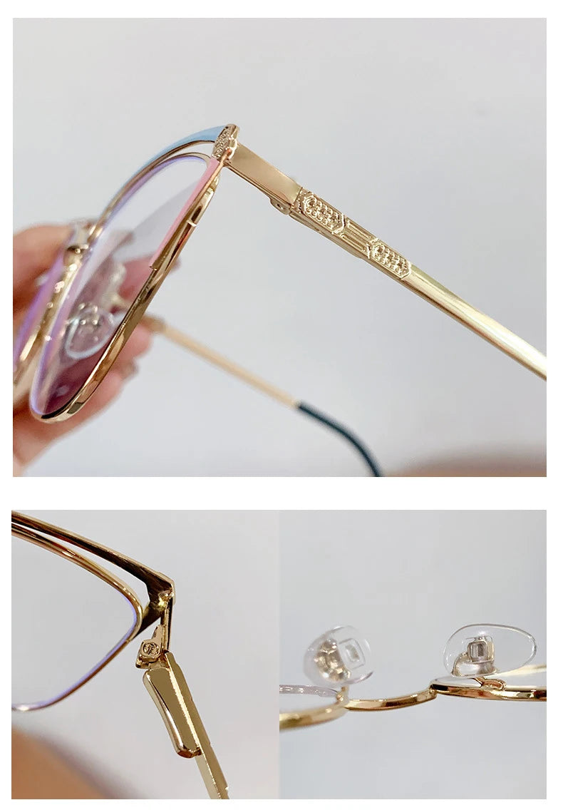 CAIDERONI Trend Cat Eye Women Fashion Anti Blue Light Metal Glasses Butterfly Customized Lens Reading Glasses Women Myopic 25062