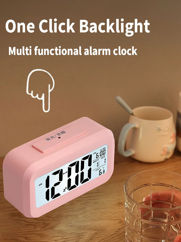 Smart Digital Alarm Clock Black White LCD Display with Temperature Calendar Timer Led Light for Bedroom Office (Without Battery)
