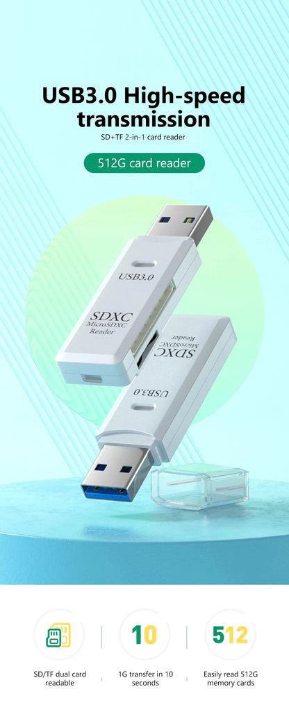 2 In 1 USB 3.0 Card Reader Micro TF SD Card Reader USB Adapter High Speed Card Reader TF Memory Card For PC Laptop Accessories