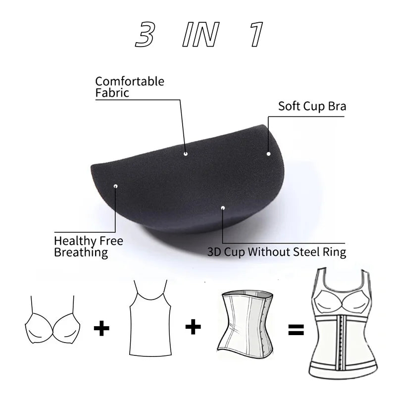 1PC Highly Elastic Women'S 3in1 Camisole Seamless Waist Trainer Removable Bra Pad Hook Adjustable Tummy Control Shaping Tank Top