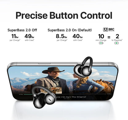 Baseus Bowie MC2 AIR Clip-on TWS Earbuds Ear Clips Wireless Earphones Bluetooth 6.0   Open earrings 4 Mic ENC Sports Headphone