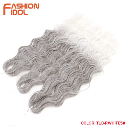 FASHION IDOL 24Inch Crochet Hair Synthetic Water Wave Braiding Hair Extensions Ombre Rainbow color Fake Hair Deep Wave Curl Hair
