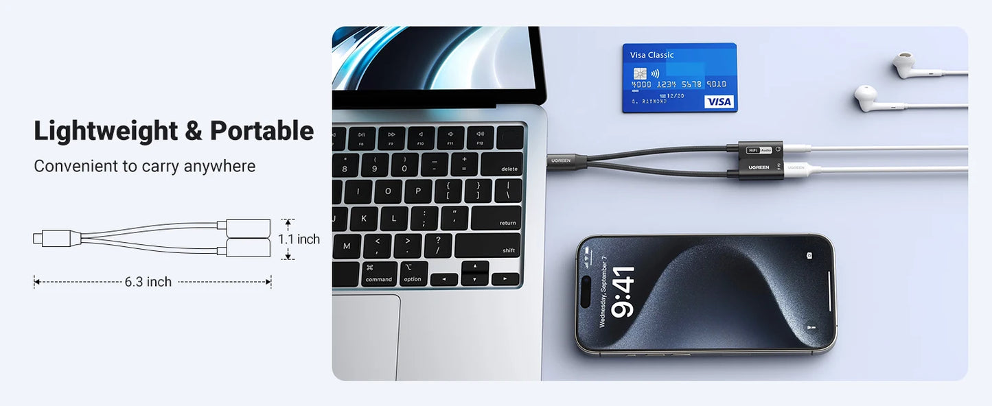 UGREEN USB Sound Card Type C to 3.5mm AUX Cable Adapter Earphone Converter DAC Chip PD QC Charging Sound Card for Headset