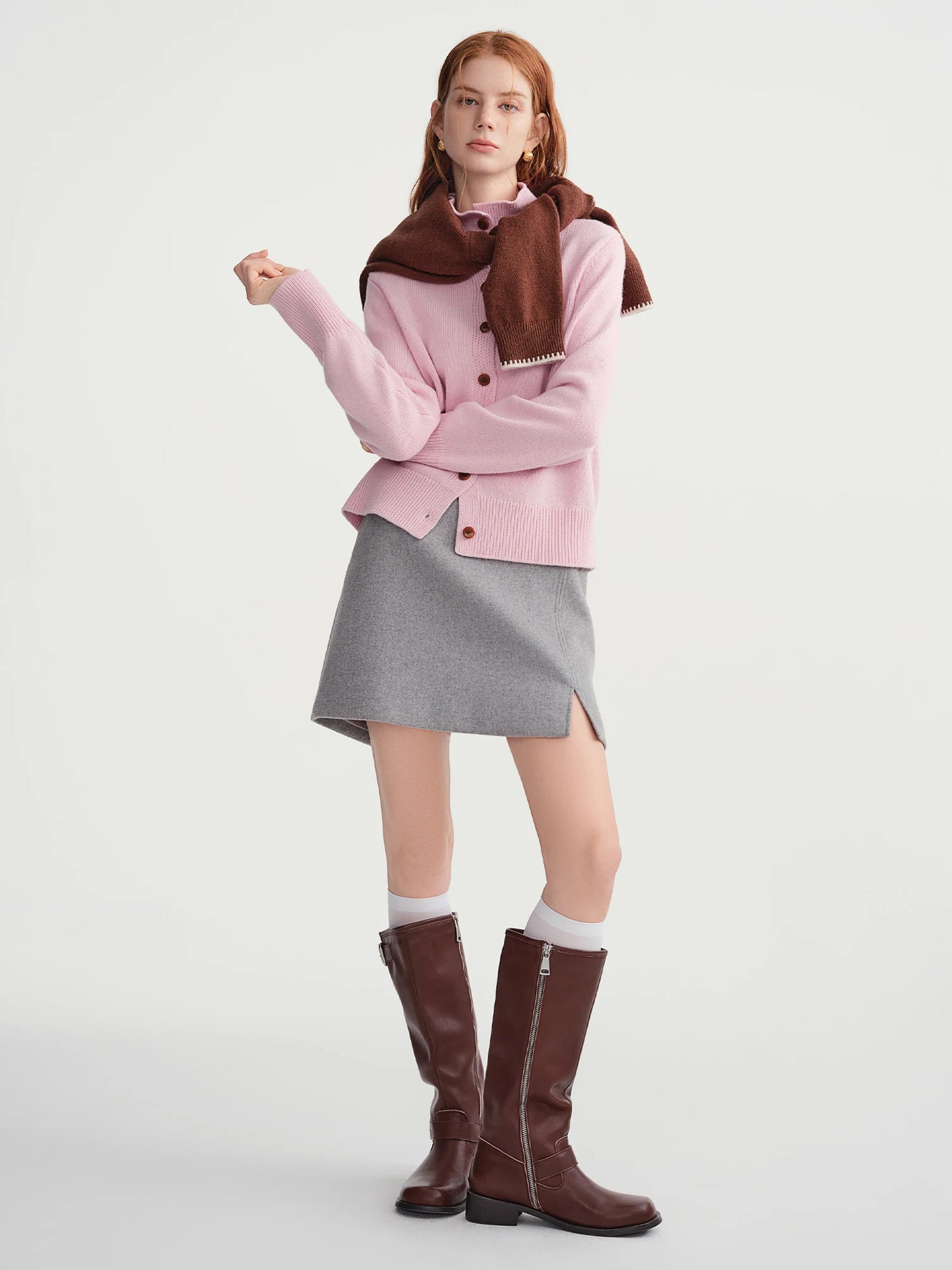DUSHU Classic Long and Short Elastic Waist A-line Skirt 2025 Winter Skirt for Women Solid Simple Commuting Office Ladies College